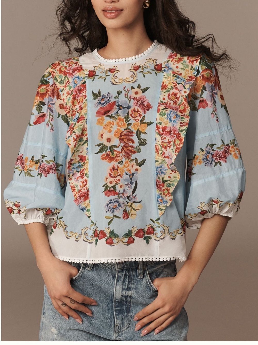 FARM Rio x Anthropologie Bubble Sleeve Blouse